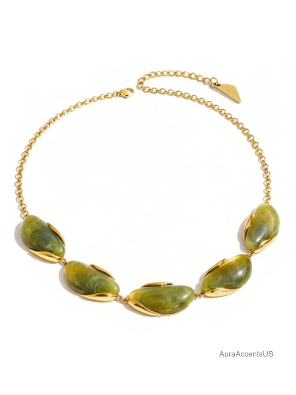 Chunky Resin Teardrop Bead Statement Necklace 18K Gold Plated Chain Lobster